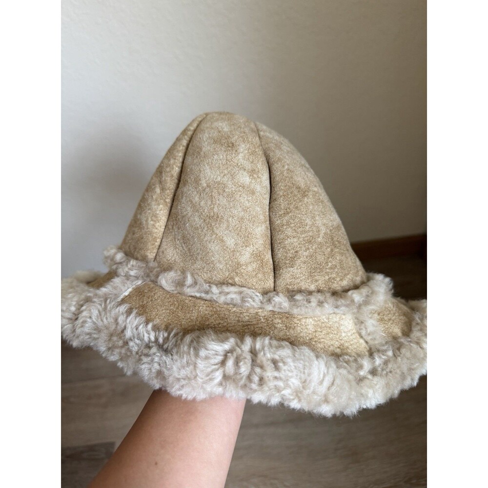 Vintage Suede Sherpa Fuzzy Bucket Hat Size Small Unisex - Picture 2 of 3